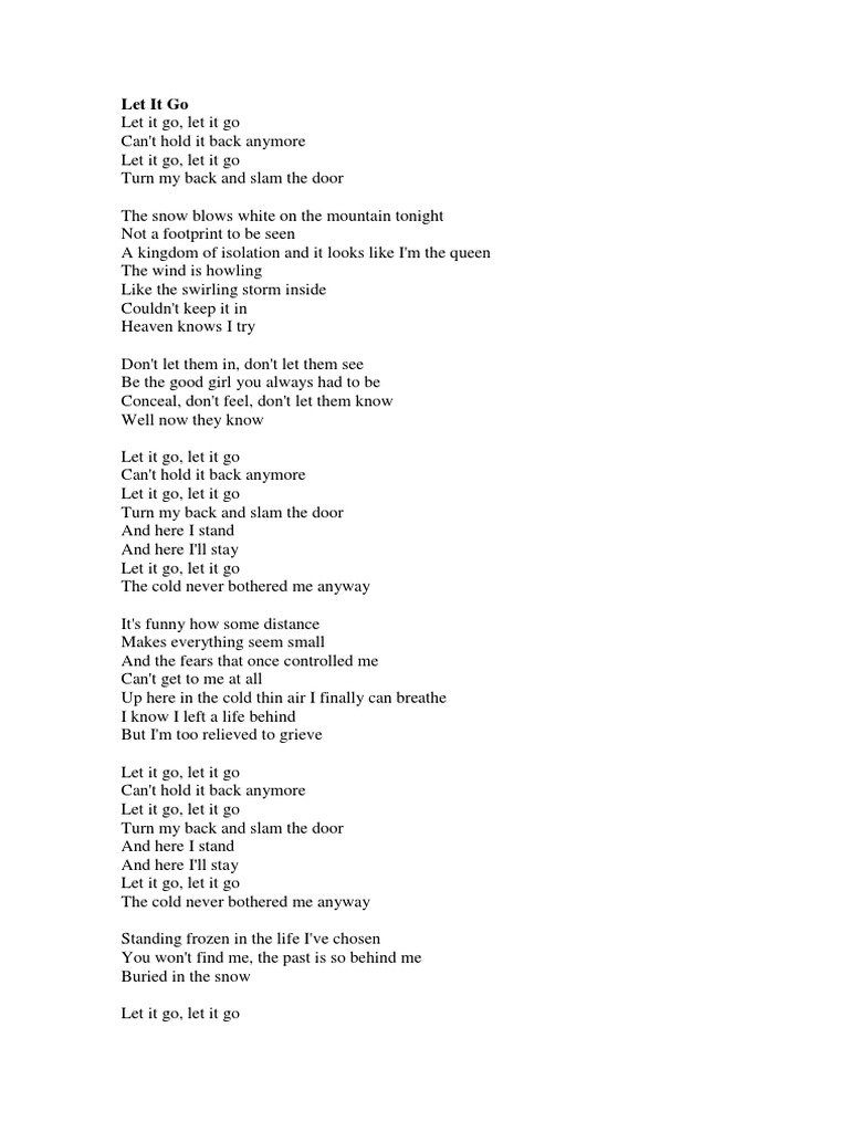 Let It Go Letra e Tradução, PDF